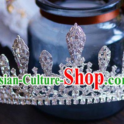Handmade Baroque Queen Crystal Royal Crown European Wedding Hair Accessories for Women