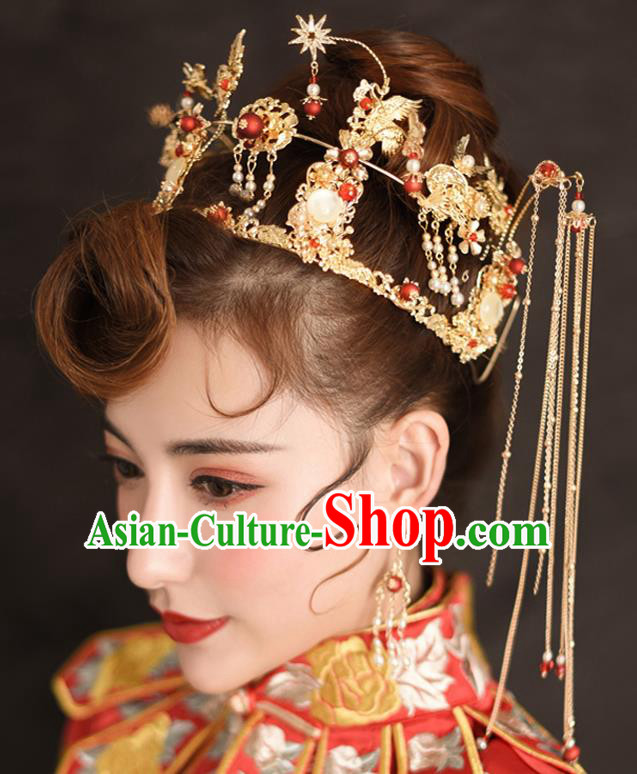Traditional Chinese Ancient Tassel Phoenix Coronet Bride Hairpins Handmade Wedding Hair Accessories for Women Traditional Chinese Ancient Tassel Phoenix Coronet Bride Hairpins Handmade Wedding Hair Accessories for Women