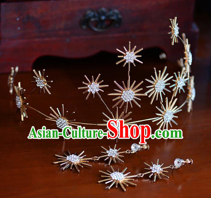 Handmade Baroque Queen Golden Royal Crown European Wedding Hair Accessories for Women Handmade Baroque Queen Golden Royal Crown European Wedding Hair Accessories for Women