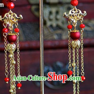 Traditional Chinese Ancient Palace Hanfu Tassel Earrings Handmade Wedding Ear Accessories for Women