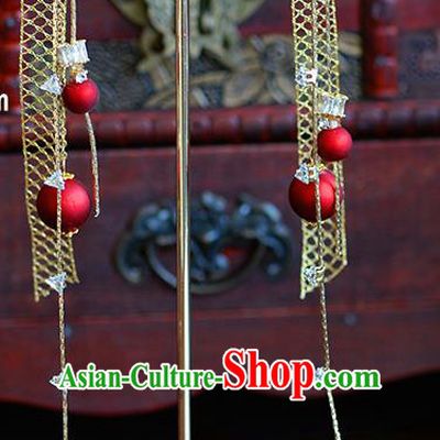 Traditional Chinese Ancient Palace Hanfu Golden Earrings Handmade Wedding Ear Accessories for Women