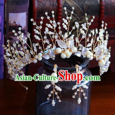 Handmade Baroque Bride Royal Crown European Queen Wedding Hair Accessories for Women