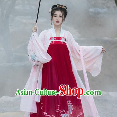 Chinese Tang Dynasty Princess Historical Costume Traditional Ancient Court Dance Red Hanfu Dress for Women