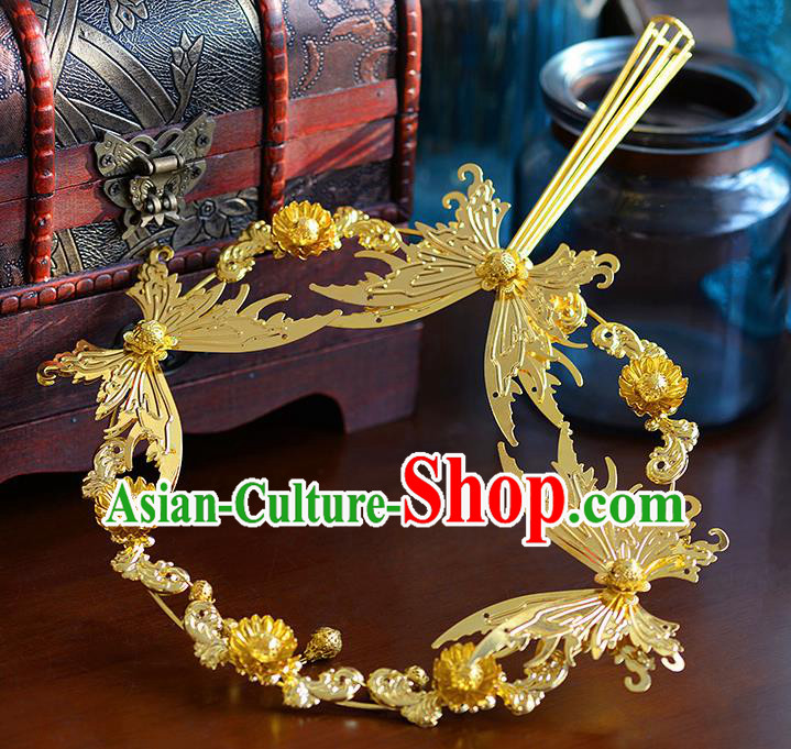 Traditional Chinese Ancient Palace Fans Handmade Wedding Accessories Golden Butterfly Fans for Women Traditional Chinese Ancient Palace Fans Handmade Wedding Accessories Golden Butterfly Fans for Women