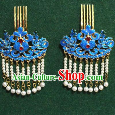 Traditional Chinese Ancient Palace Cloisonne Hair Clip Tassel Hairpins Handmade Wedding Hair Accessories for Women