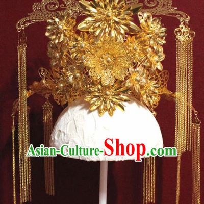 Traditional Chinese Ancient Queen Hanfu Golden Phoenix Coronet Bride Hairpins Handmade Wedding Hair Accessories for Women