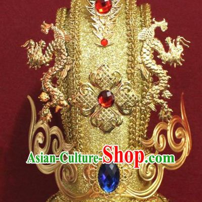 Traditional Chinese Ancient Prince Golden Hairdo Crown Handmade Nobility Childe Hat Swordsman Hair Accessories for Men