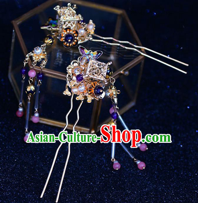 Traditional Chinese Ancient Hanfu Cloisonne Hair Crown Bride Hairpins Handmade Wedding Hair Accessories for Women