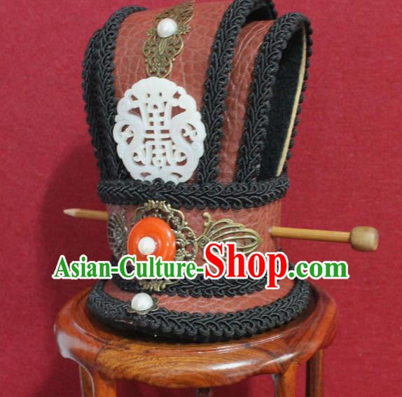 Traditional Chinese Ancient Prince Jade Hairdo Crown Handmade Nobility Childe Hat Swordsman Hair Accessories for Men Traditional Chinese Ancient Prince Jade Hairdo Crown Handmade Nobility Childe Hat Swordsman Hair Accessories for Men
