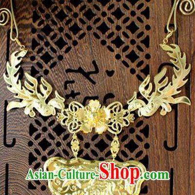 Traditional Chinese Ancient Palace Hanfu Golden Phoenix Necklace Handmade Wedding Jewelry Accessories for Women