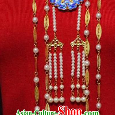 Traditional Chinese Ancient Palace Hanfu Cloisonne Lotus Tassel Necklace Handmade Wedding Jewelry Accessories for Women