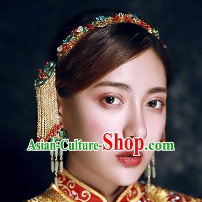 Traditional Chinese Ancient Hanfu Cloisonne Hair Clasp Bride Hairpins Handmade Wedding Hair Accessories for Women