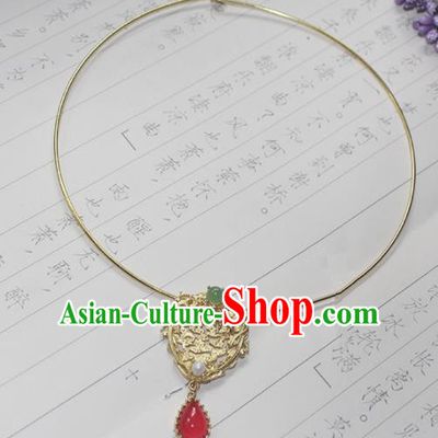 Traditional Chinese Ancient Palace Golden Necklace Handmade Hanfu Wedding Jewelry Accessories for Women