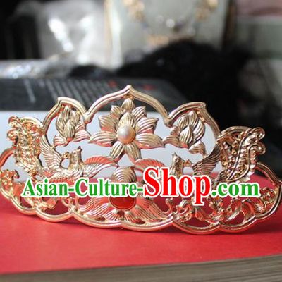 Traditional Chinese Ancient Princess Agate Golden Hair Crown Hairpins Handmade Hanfu Hair Accessories for Women