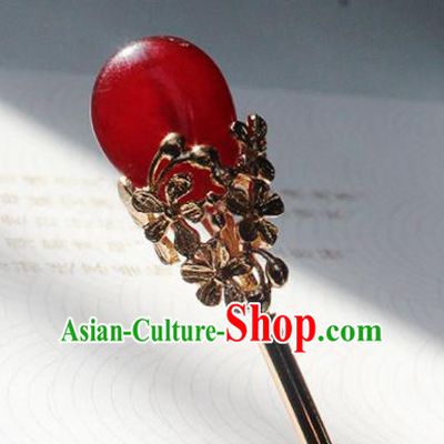 Traditional Chinese Ancient Hanfu Red Stone Hair Clip Princess Hairpins Handmade Hair Accessories for Women