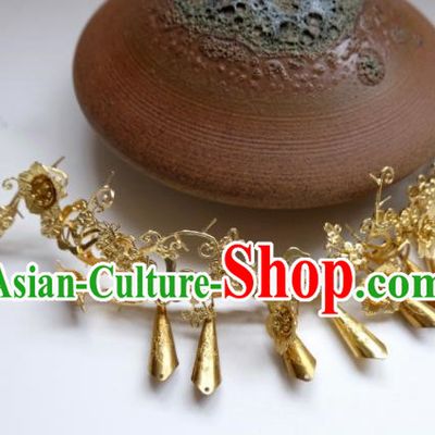 Traditional Chinese Ancient Princess Golden Hair Clasp Hairpins Handmade Hanfu Hair Accessories for Women
