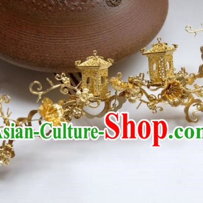 Traditional Chinese Ancient Princess Palace Golden Hair Comb Hairpins Handmade Hanfu Hair Accessories for Women