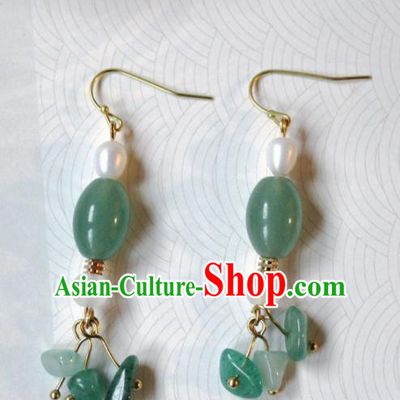 Handmade Chinese Ancient Princess Jade Earrings Traditional Hanfu Jewelry Accessories for Women