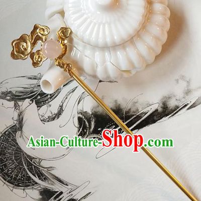 Traditional Chinese Ancient Hanfu Golden Rose Chalcedony Hair Clip Princess Hairpins Handmade Hair Accessories for Women