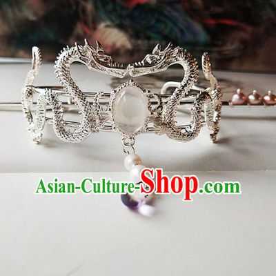 Traditional Chinese Ancient Hanfu Chalcedony Dragon Hair Crown Princess Hairpins Handmade Hair Accessories for Women