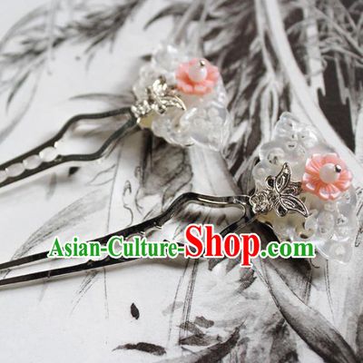 Traditional Chinese Ancient Hanfu Pink Shell Butterfly Hair Clip Princess Hairpins Handmade Hair Accessories for Women