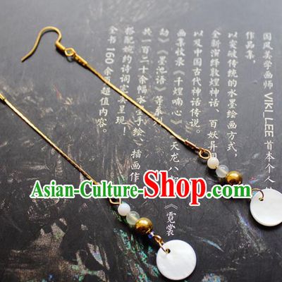 Handmade Chinese Ancient Princess Shell Tassel Earrings Traditional Hanfu Jewelry Accessories for Women