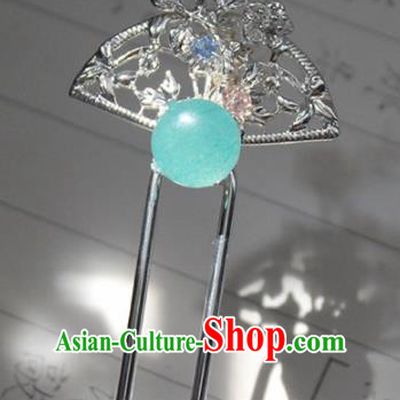 Traditional Chinese Ancient Hanfu Blue Chalcedony Hair Clip Princess Hairpins Handmade Hair Accessories for Women