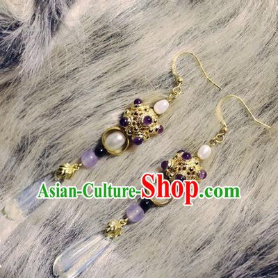 Handmade Chinese Ancient Princess Pearls Earrings Traditional Hanfu Jewelry Accessories for Women