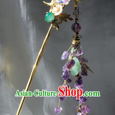 Chinese Ancient Hanfu Purple Tassel Hair Clip Princess Hairpins Traditional Handmade Hair Accessories for Women