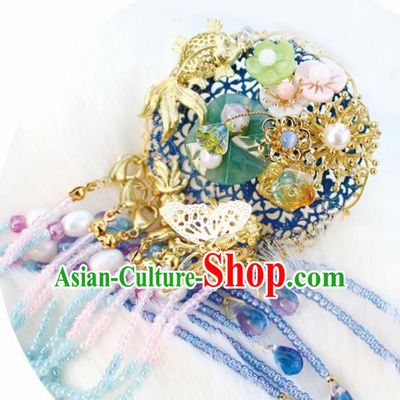 Chinese Ancient Hanfu Goldfish Hair Crown Princess Tassel Hairpins Traditional Handmade Hair Accessories for Women