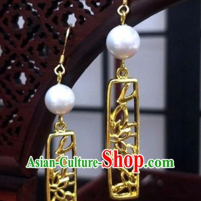 Traditional Chinese Ancient Wedding Hanfu Golden Earrings Handmade Jewelry Accessories for Women