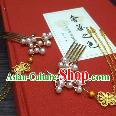 Traditional Chinese Ancient Queen Hanfu Tassel Hair Combs Hairpins Handmade Wedding Hair Accessories for Women