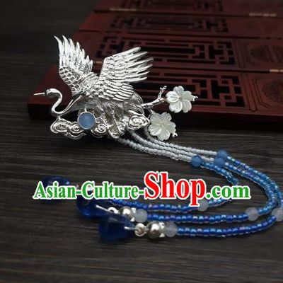 Traditional Chinese Ancient Palace Crane Brooch Handmade Hanfu Tassel Breastpin Pendant for Women