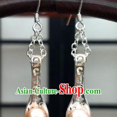 Traditional Chinese Ancient Hanfu Pink Pearl Tassel Earrings Handmade Wedding Jewelry Accessories for Women
