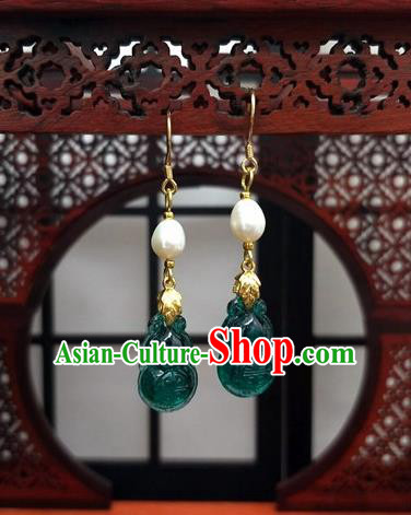 Traditional Chinese Ancient Hanfu Green Calabash Tassel Earrings Handmade Wedding Jewelry Accessories for Women Traditional Chinese Ancient Hanfu Green Calabash Tassel Earrings Handmade Wedding Jewelry Accessories for Women