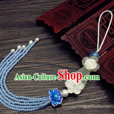 Traditional Chinese Ancient Jade Lute Brooch Handmade Hanfu Palace Breastpin Tassel Pendant for Women