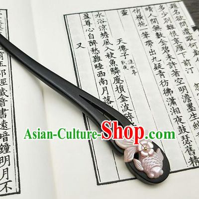 Traditional Chinese Ancient Queen Hanfu Pink Goldfish Hair Clip Wood Hairpins Handmade Wedding Hair Accessories for Women