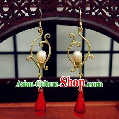 Traditional Chinese Ancient Hanfu Red Earrings Handmade Wedding Jewelry Accessories for Women