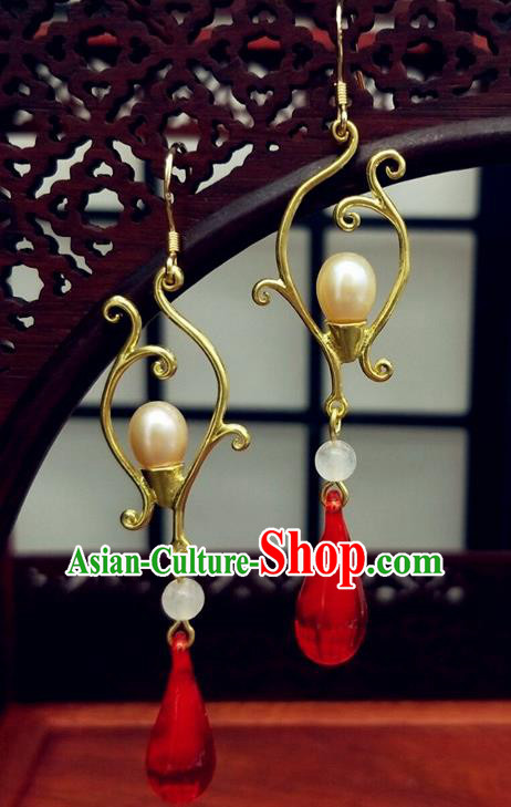Traditional Chinese Ancient Hanfu Red Earrings Handmade Wedding Jewelry Accessories for Women Traditional Chinese Ancient Hanfu Red Earrings Handmade Wedding Jewelry Accessories for Women