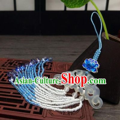 Traditional Chinese Ancient Jade Brooch Handmade Hanfu Palace Breastpin Tassel Pendant for Women