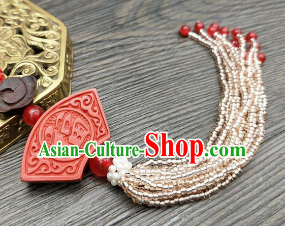 Traditional Chinese Ancient Cinnabar Brooch Handmade Hanfu Palace Breastpin Tassel Pendant for Women Traditional Chinese Ancient Cinnabar Brooch Handmade Hanfu Palace Breastpin Tassel Pendant for Women