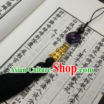 Traditional Chinese Ancient Prince Purple Jade Pendant Handmade Hanfu Waist Accessories for Men
