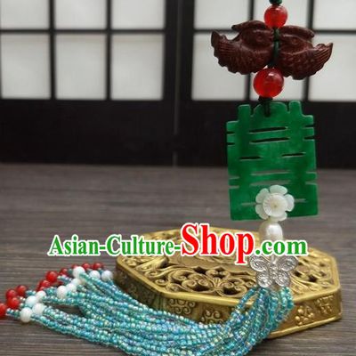 Traditional Chinese Ancient Wedding Rosewood Mandarin Duck Jade Brooch Handmade Hanfu Palace Breastpin Tassel Pendant for Women