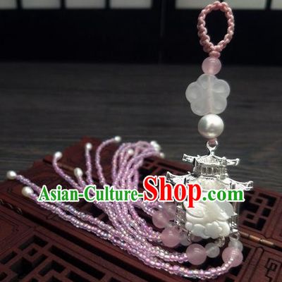 Traditional Chinese Ancient Wedding Rosewood Mandarin Duck Jade Brooch Handmade Hanfu Palace Breastpin Tassel Pendant for Women