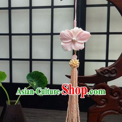Traditional Chinese Ancient Pink Flower Brooch Handmade Hanfu Palace Breastpin Tassel Pendant for Women