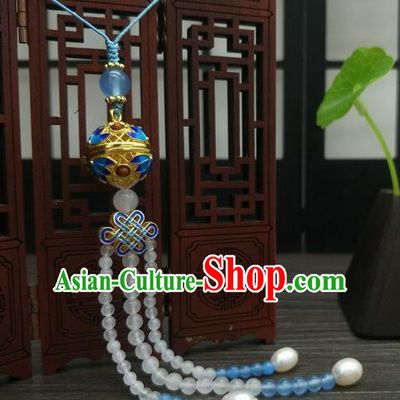 Traditional Chinese Ancient Cloisonne Sachet Brooch Handmade Hanfu Palace Breastpin Tassel Pendant for Women