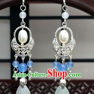 Traditional Chinese Ancient Hanfu Pearl Shell Earrings Handmade Wedding Jewelry Accessories for Women