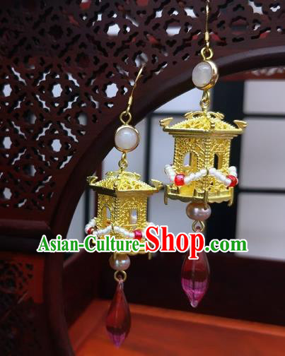 Traditional Chinese Ancient Hanfu Golden Palace Earrings Handmade Wedding Jewelry Accessories for Women Traditional Chinese Ancient Hanfu Golden Palace Earrings Handmade Wedding Jewelry Accessories for Women