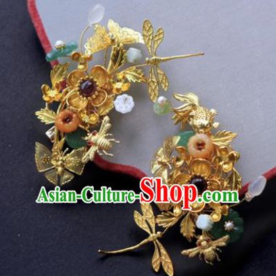 Traditional Chinese Ancient Golden Hair Claws Hairpins Handmade Hanfu Hair Accessories for Women