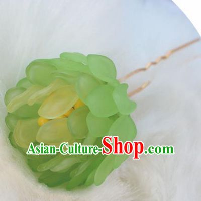 Chinese Ancient Hanfu Green Chrysanthemum Hair Clip Princess Hairpins Traditional Handmade Hair Accessories for Women